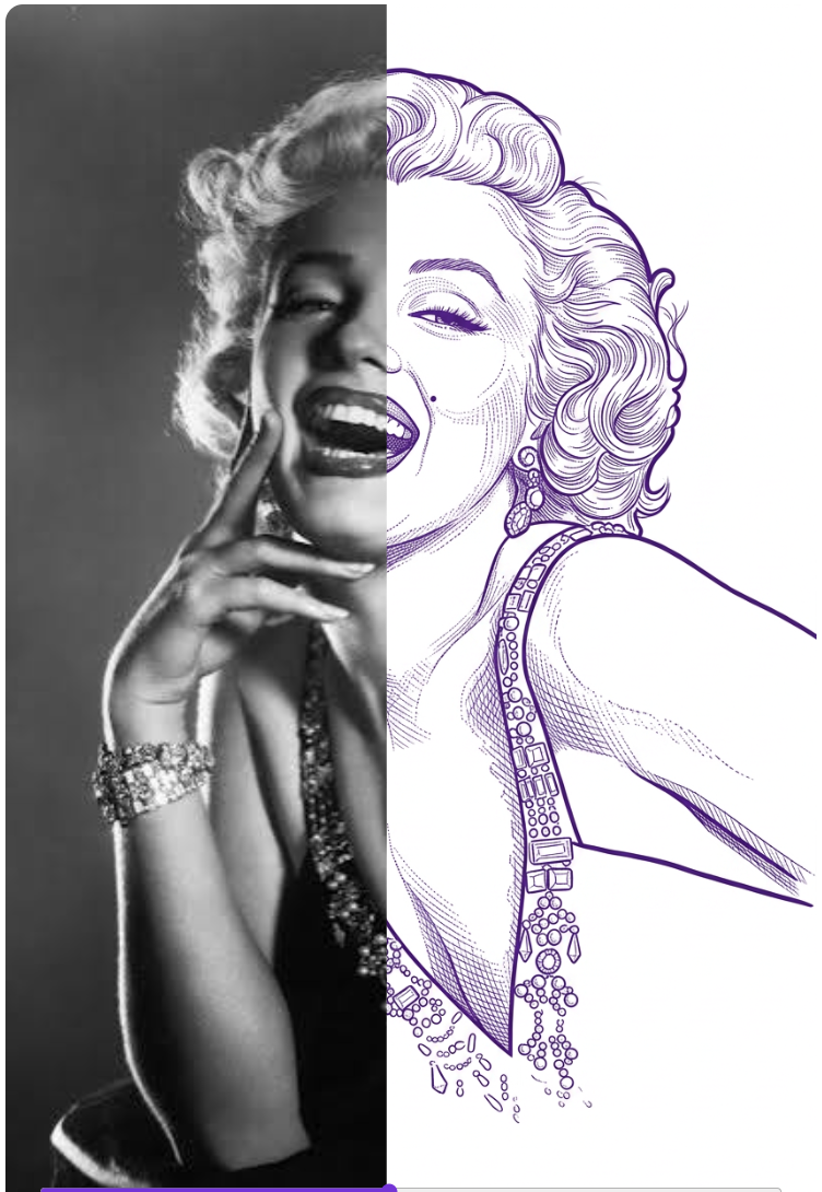 Black and white portrait photo converted into a tattoo stencil