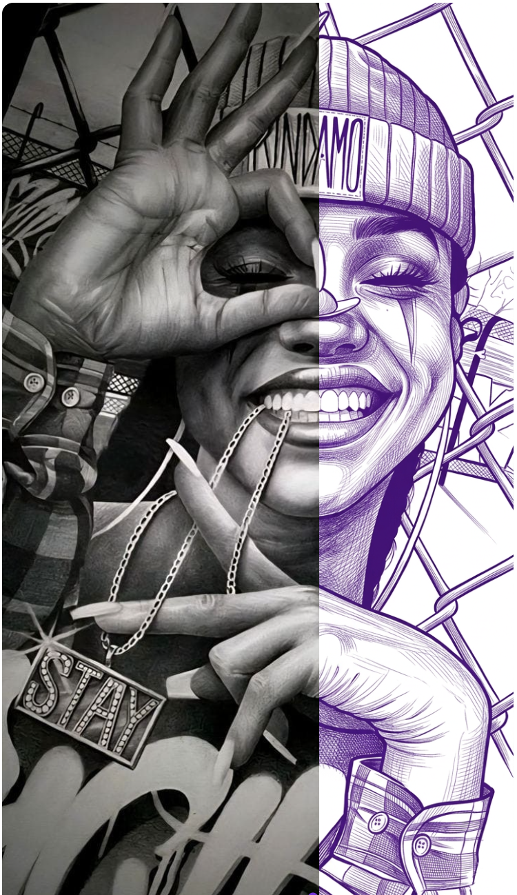 Street-style photo turned into a fine-line tattoo stencil